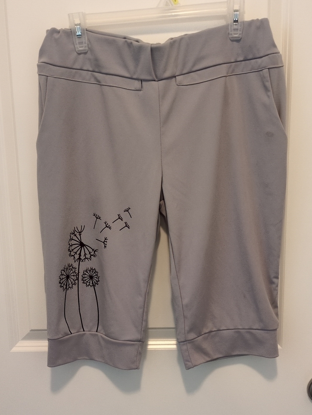Grey Capris with Dandelion Print